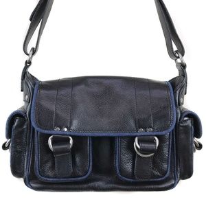 Marc Jacobs Black Leather Handbag with Denim Trim